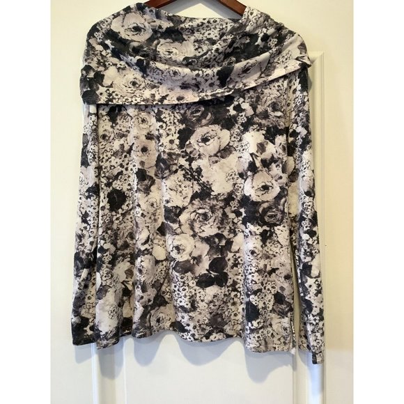 Soft Surroundings Joleigh Gray Floral Long Sleeve Cowl Neck Sweater Comfy Size L - Picture 2 of 9